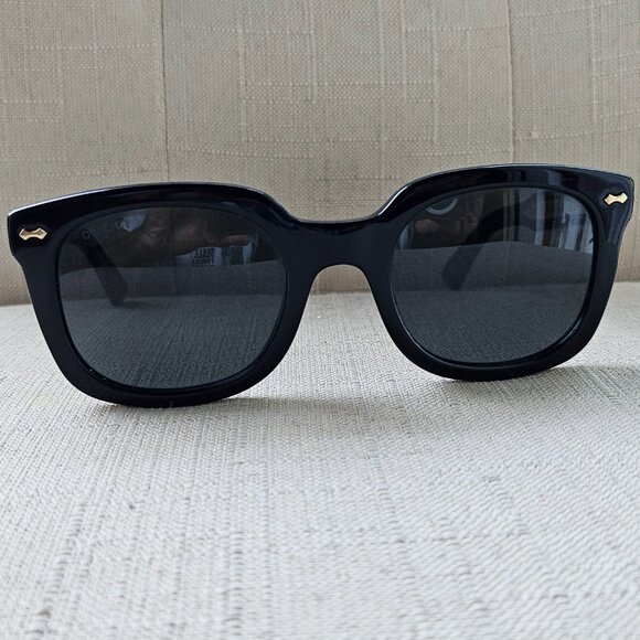 Gucci Sunglasses GG0181S 002 Shiny Black Square Unisex Gucci Logo Frame main image 10